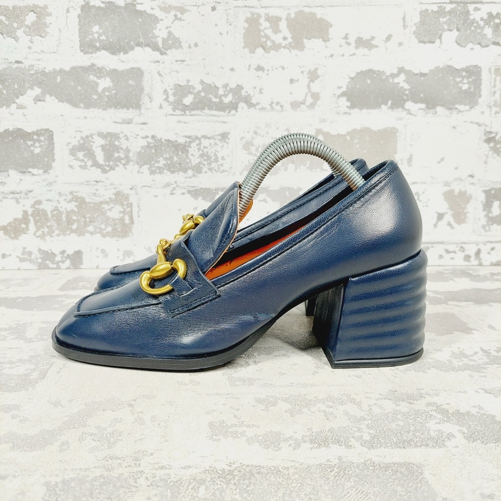 NEW SaintG Saint Valentina Navy Leather Handcrafted Moccasins Slip On Heels D250